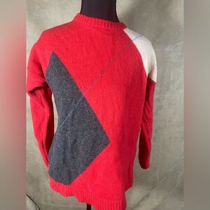 Laura Peterson Red and Gray Sweater - 100% Lambswool